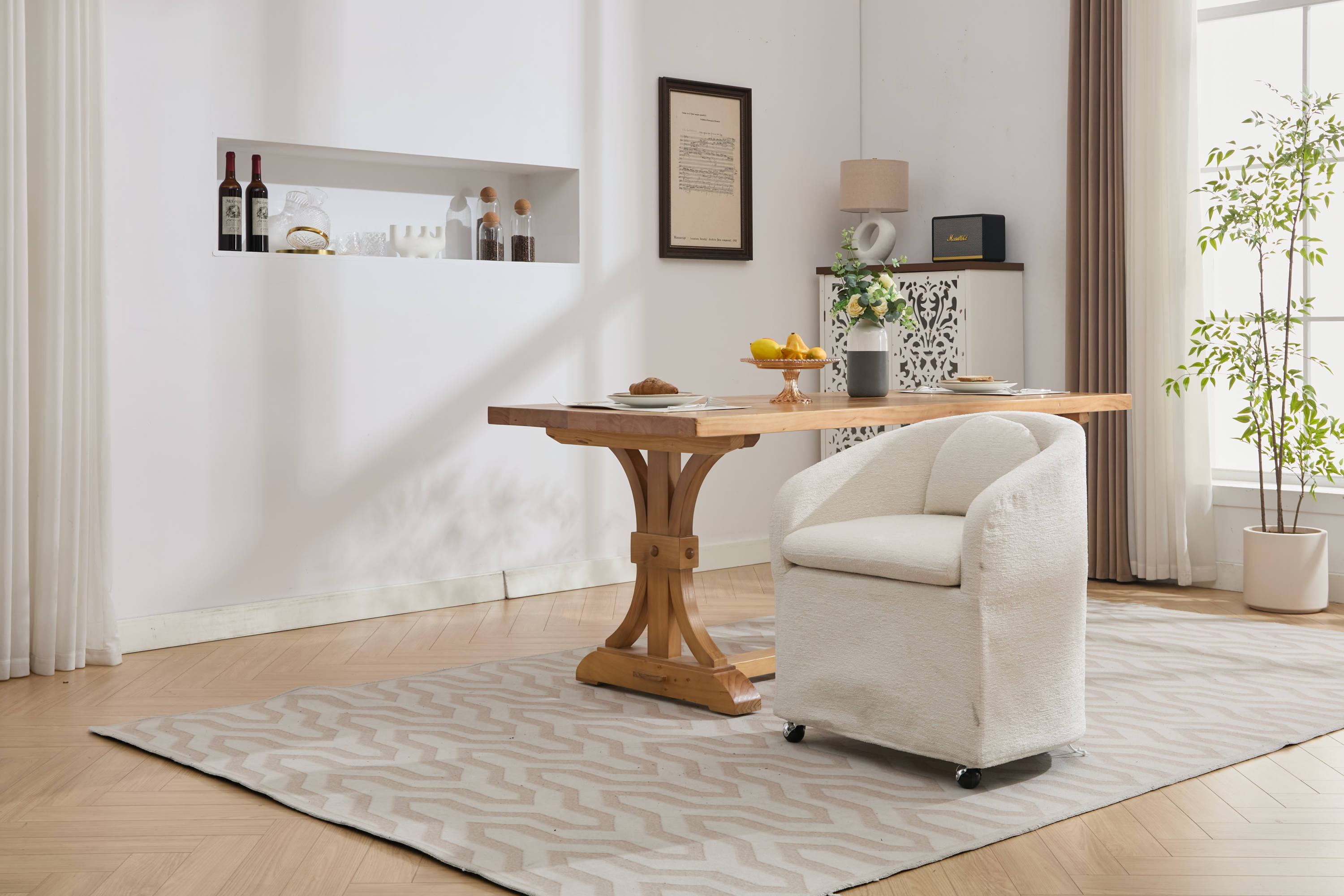 Modern Chenille Fabric Dining Armchair with Back Cushion
