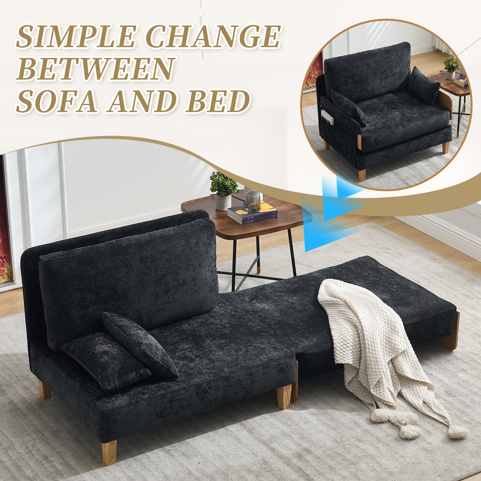 Mid-Century Modern Foldable Sofa Bed Recliner