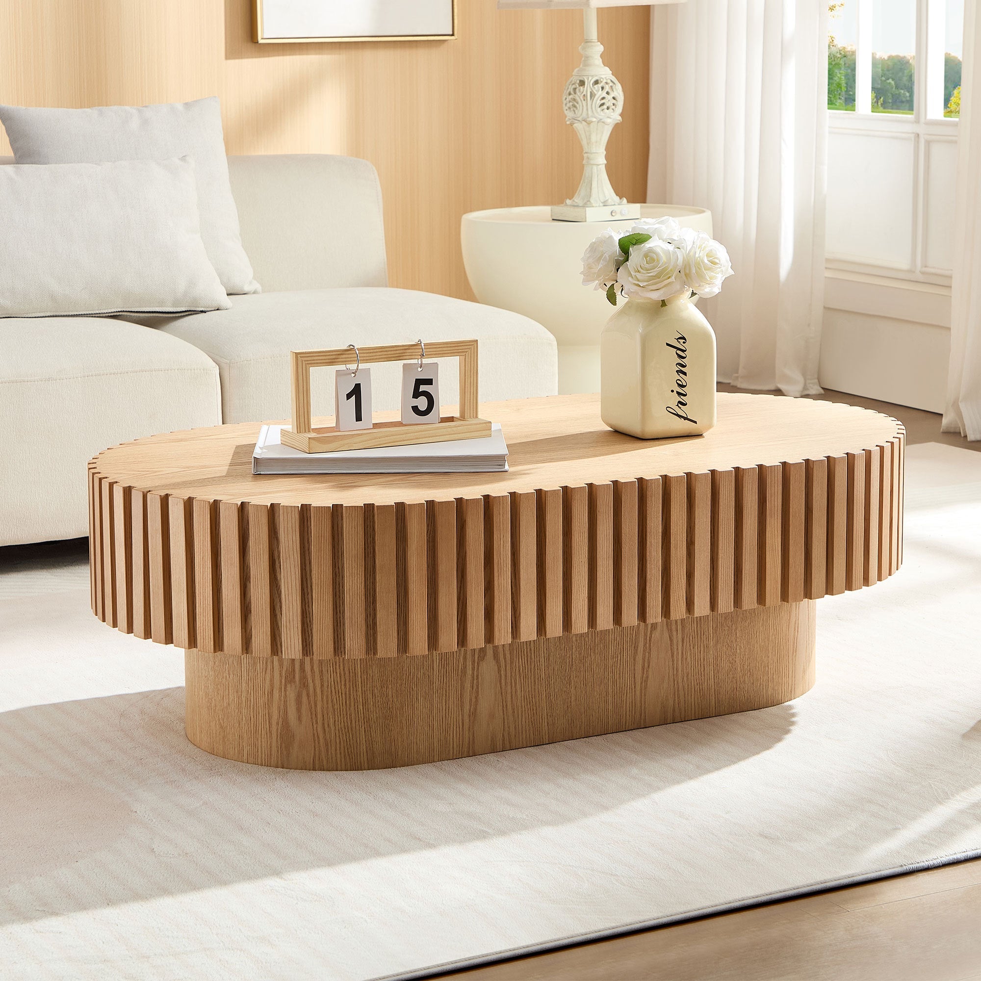 43.70 Inch Modern Handcraft Drum and Oval Coffee Table