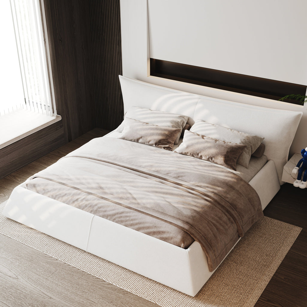 Queen Size Upholstered Platform Bed with Velvet Headboard