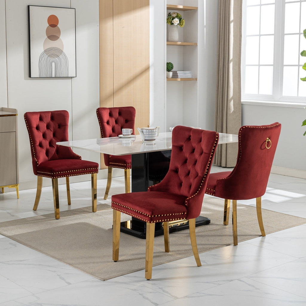 Modern High-end Tufted Solid Wood Velvet Dining Chair(Set of 2)