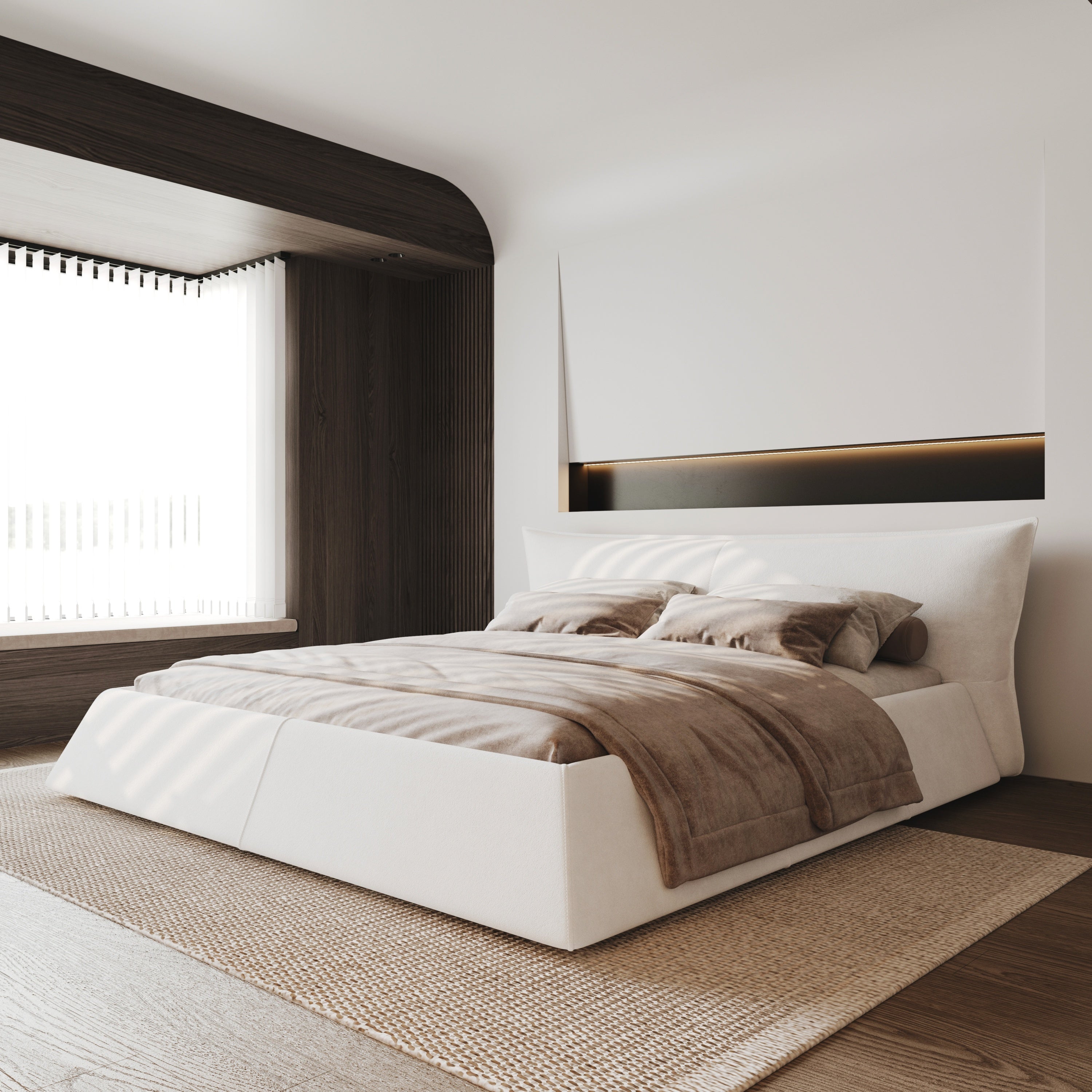 Queen Size Upholstered Platform Bed with Velvet Headboard