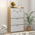 White Oak Color Shoe Cabinet with 3 Doors 2 Drawers