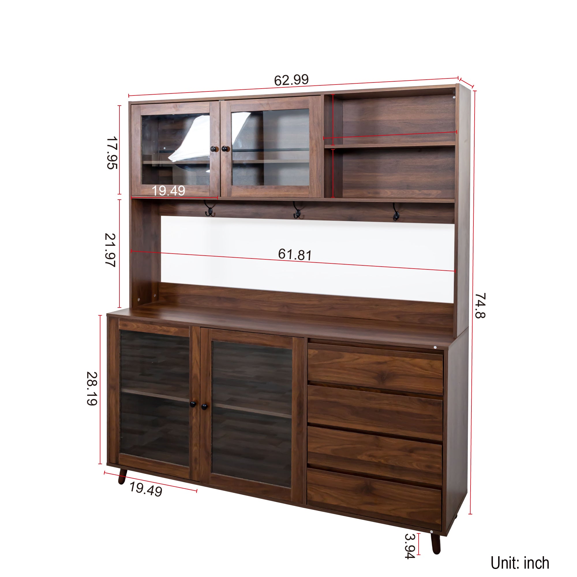 63' W Large Kitchen Hutch Cabinet