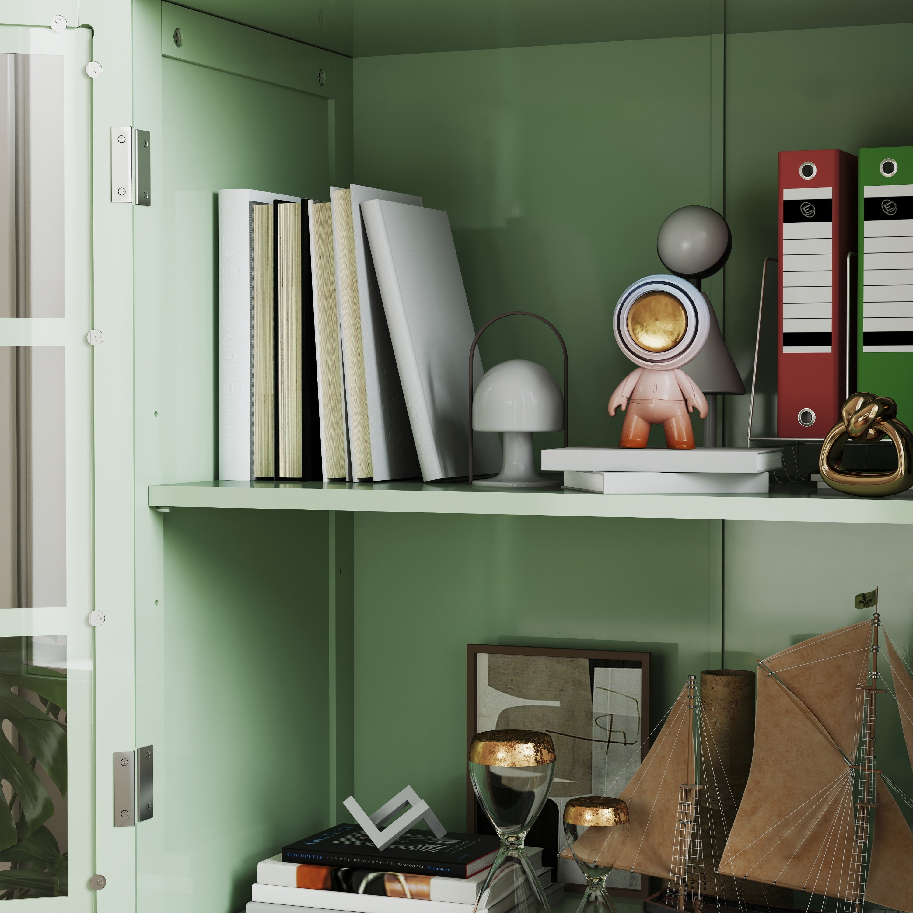 Minimalism Buffet Cabinet with Double Glass Doors and Drawer Mint Green