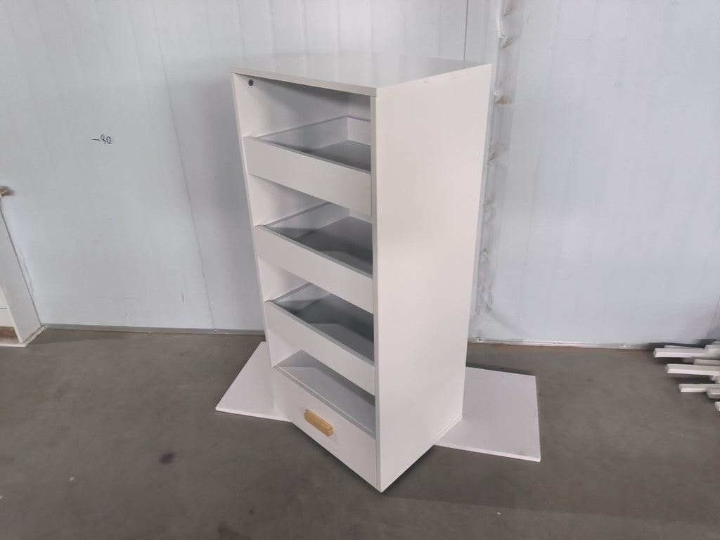 4-Tier Freestanding Bookshelf with 3 Sliding Drawers and 1 Bottom Drawer