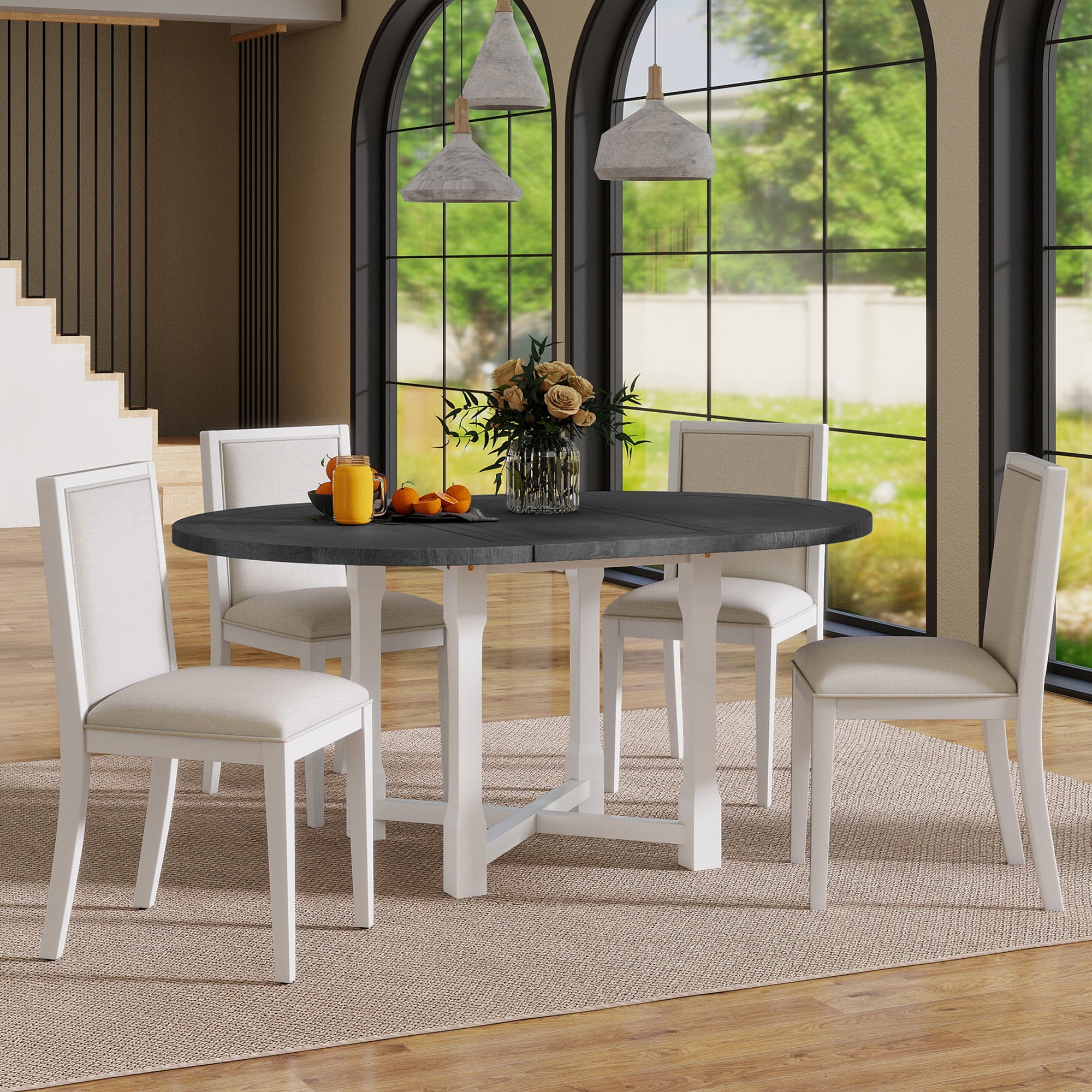 5-Piece Extendable Dining Table Set with Removable Leaf