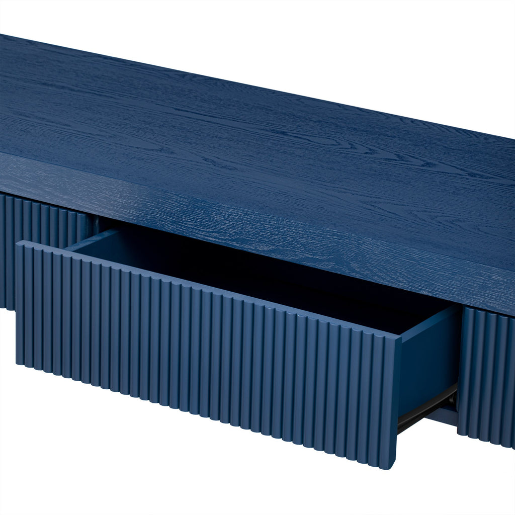Rustic Solid Wood Veneer Entryway Table with 3 Fluted Drawers