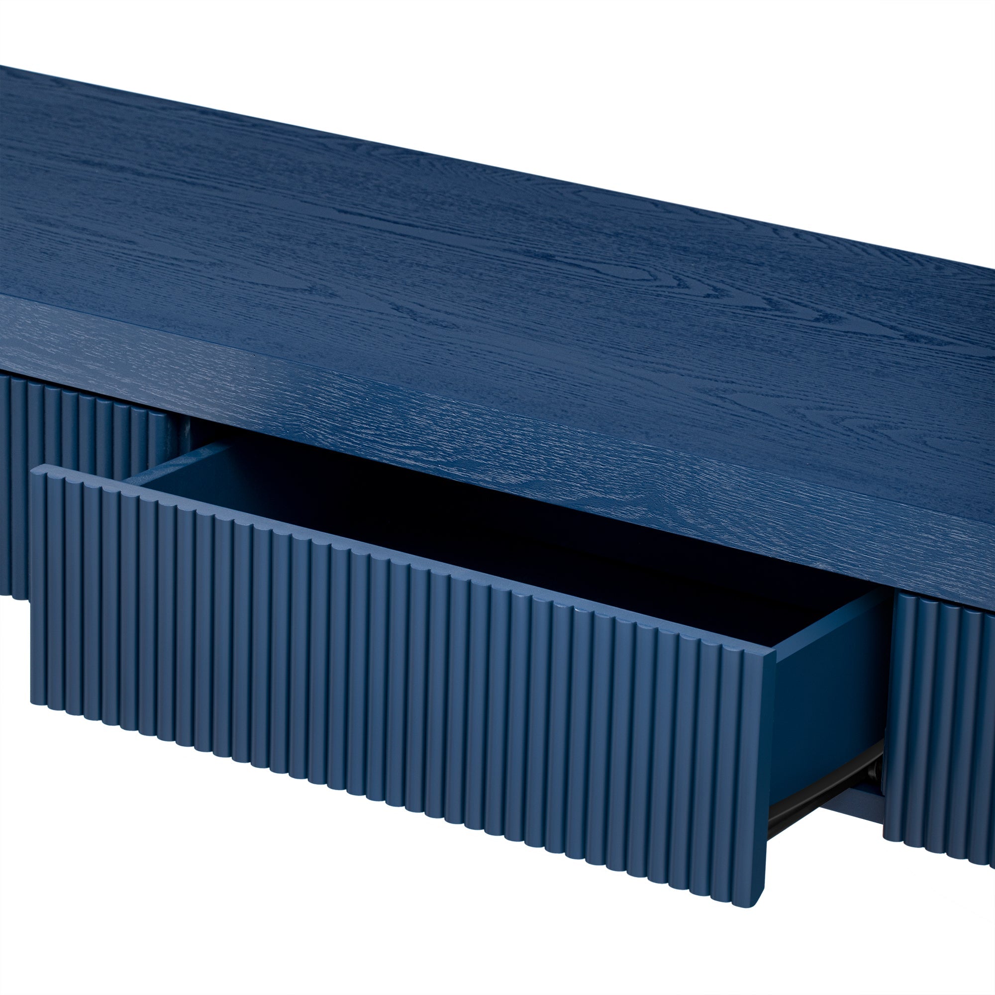 Rustic Solid Wood Veneer Entryway Table with 3 Fluted Drawers