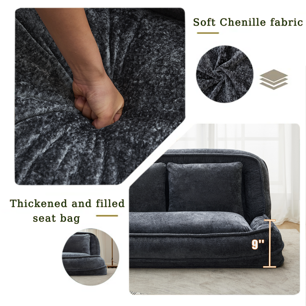 2-in-1 Extra Large Chenille Floor Couch Loveseat for Humans & Dogs