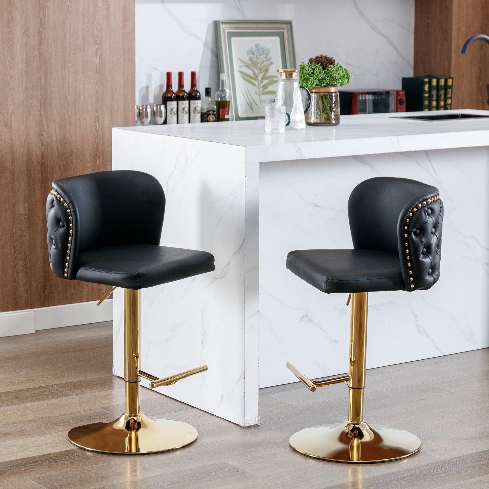 Modern PU Upholstered Bar Stools（Set of 2）