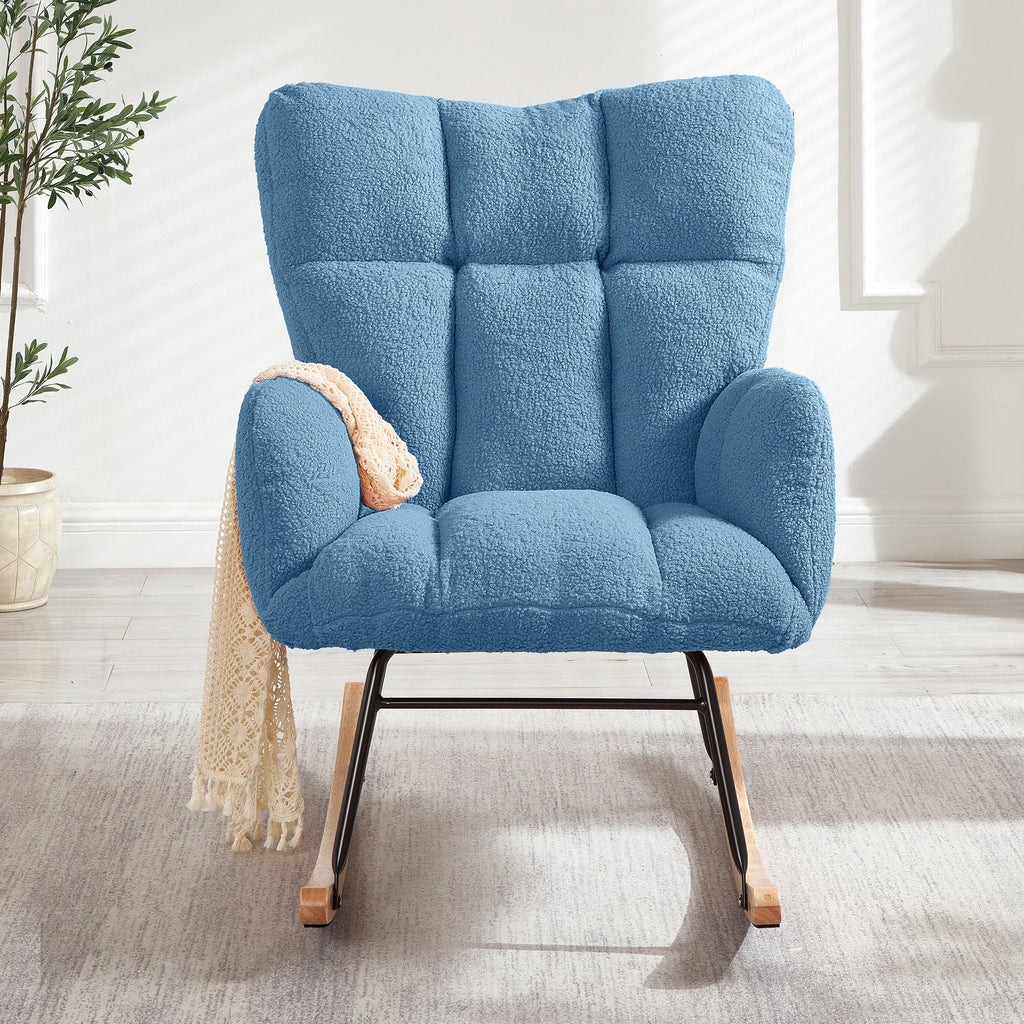 Tufted Upholstered Teddy Fabric Glider Rocking Chair