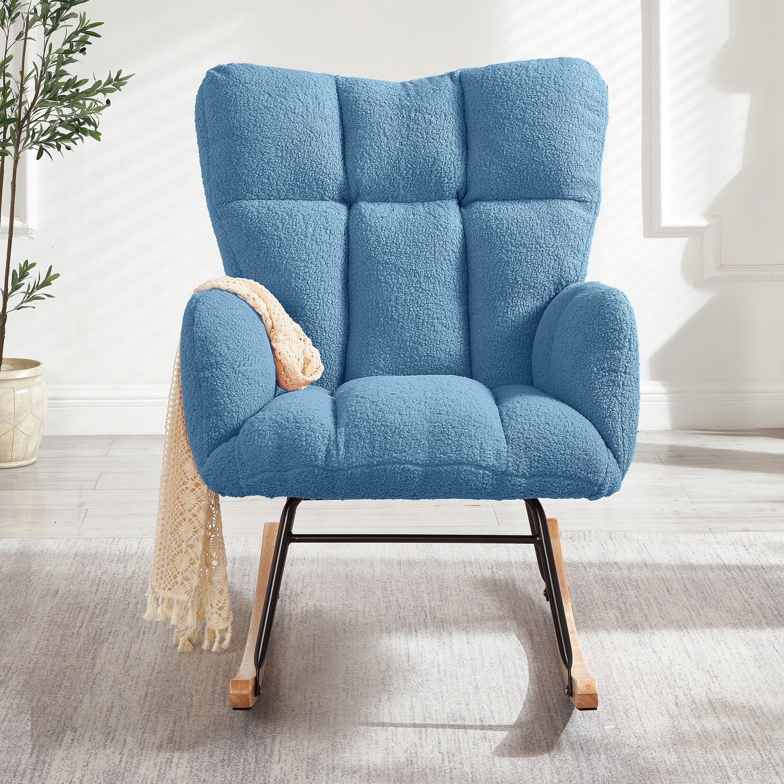Tufted Upholstered Teddy Fabric Glider Rocking Chair