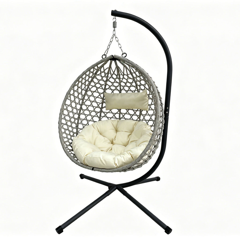 Folding PE Rattan Hanging Egg Chair with Aluminum Steel Frame