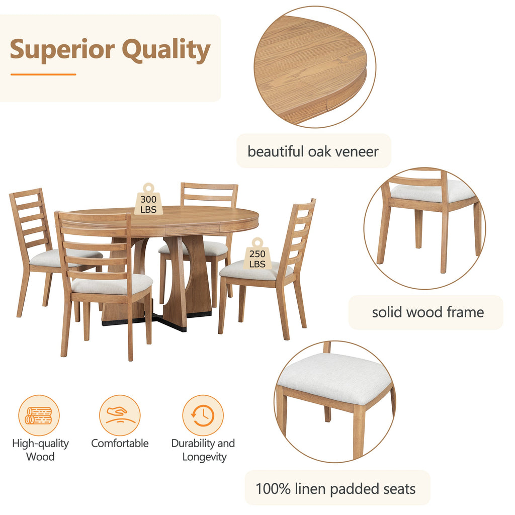 5-Piece Retro Extendable Dining Table Set with 16" Removable Leaf