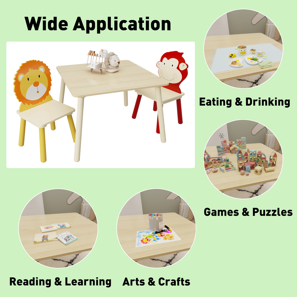 Kids Wooden Table and 2 Chairs Set