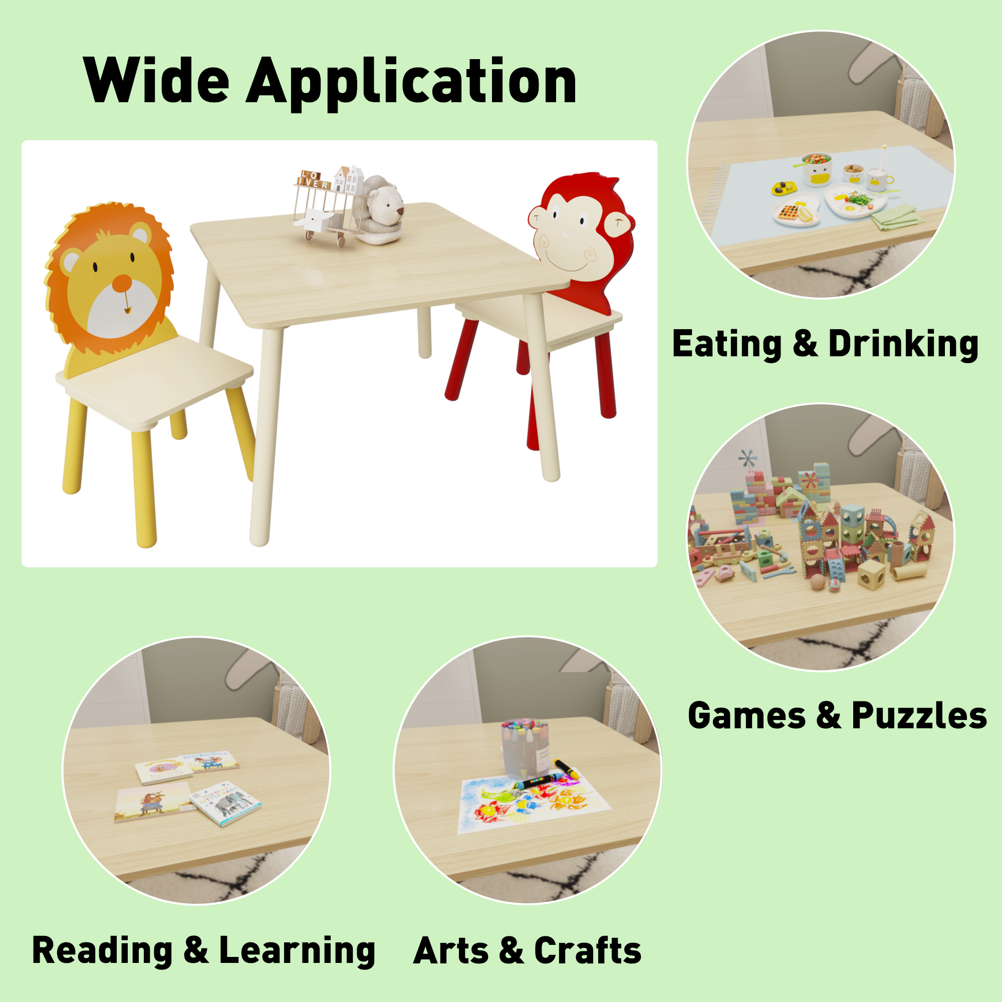 Kids Wooden Table and 2 Chairs Set