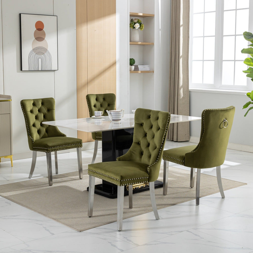 Modern High-end Tufted Solid Wood Velvet Dining Chairs (Set of 2)