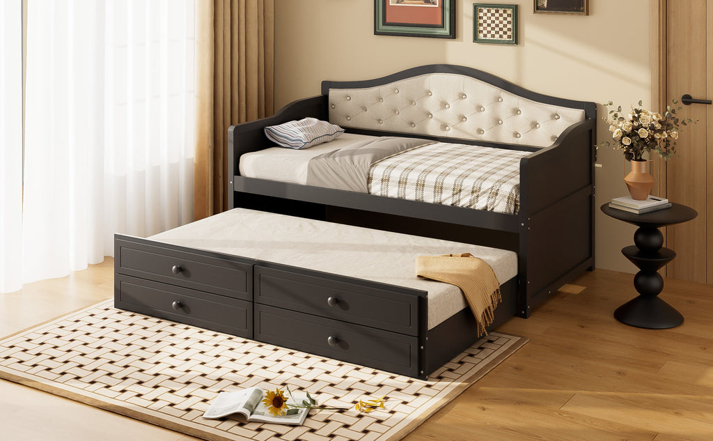 Wooden Twin Sofa Bed with Trundle