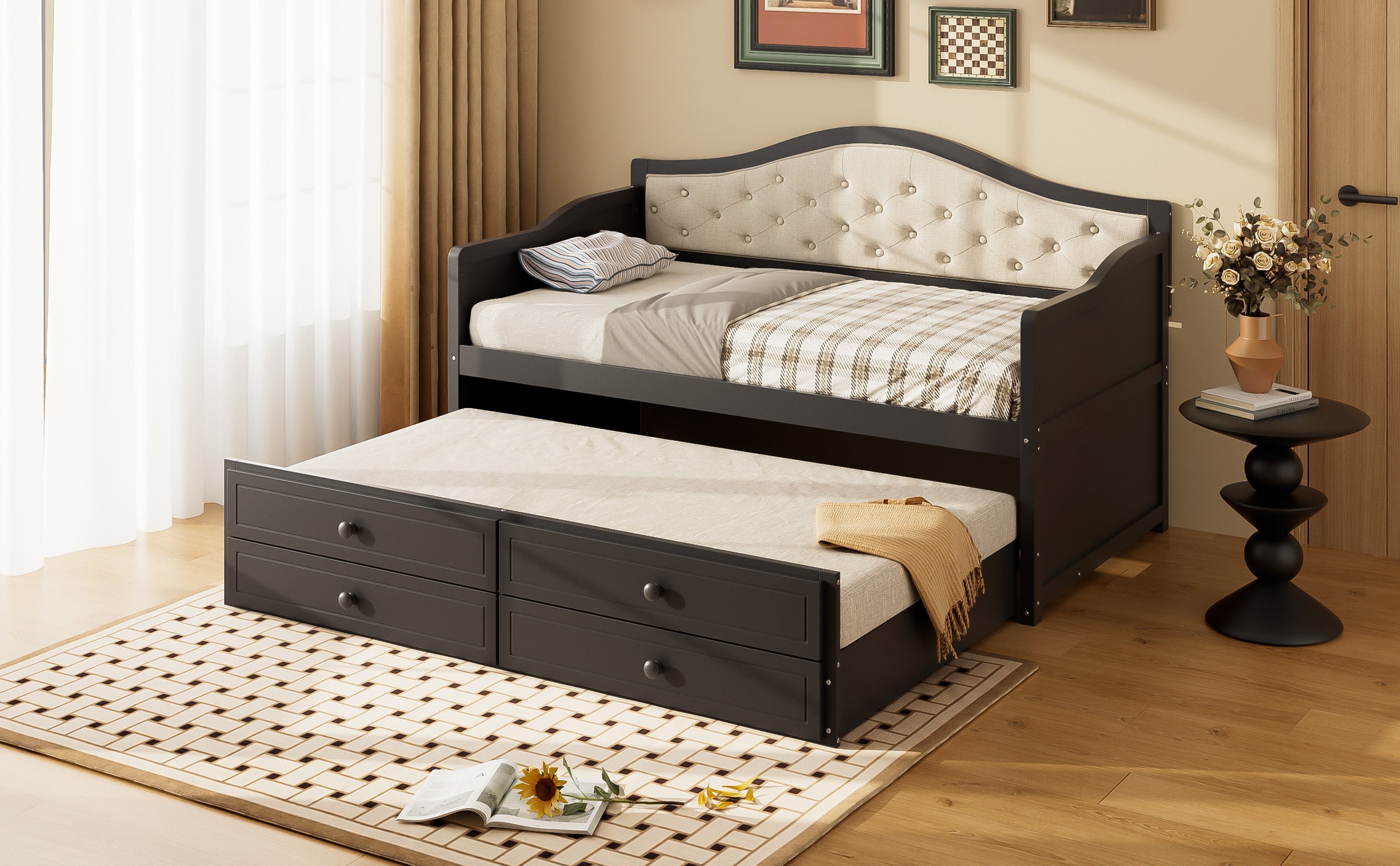 Wooden Twin Sofa Bed with Trundle