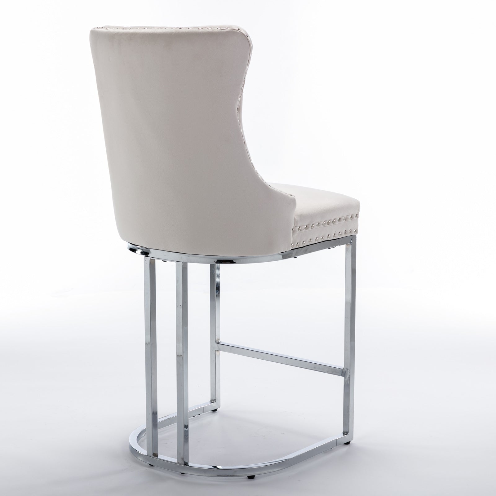 Luxury Elegant Nailhead Trim Tufted Velvet Bar Stools (Set of 2)
