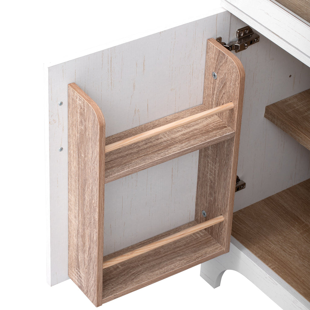 71" Tall Arched Farmhouse Kitchen Pantry Cabinet with Door Shelves