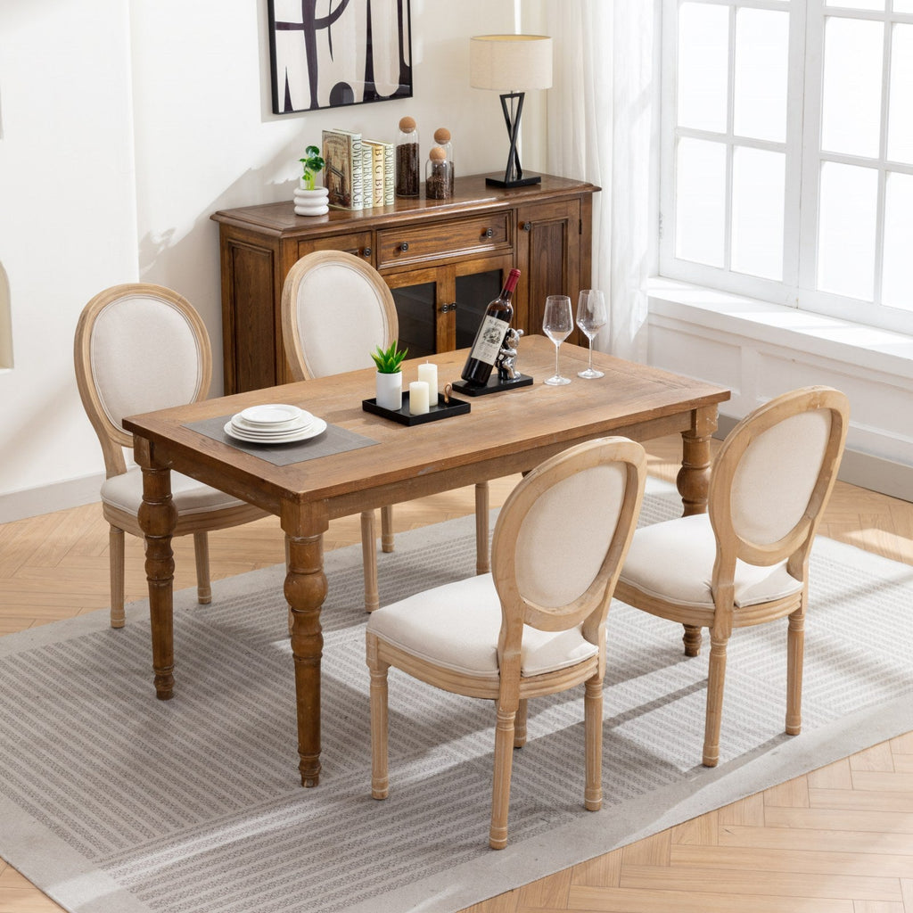 French Style Solid Wood Frame Linen Fabric Back Dining Chair (Set of 2)
