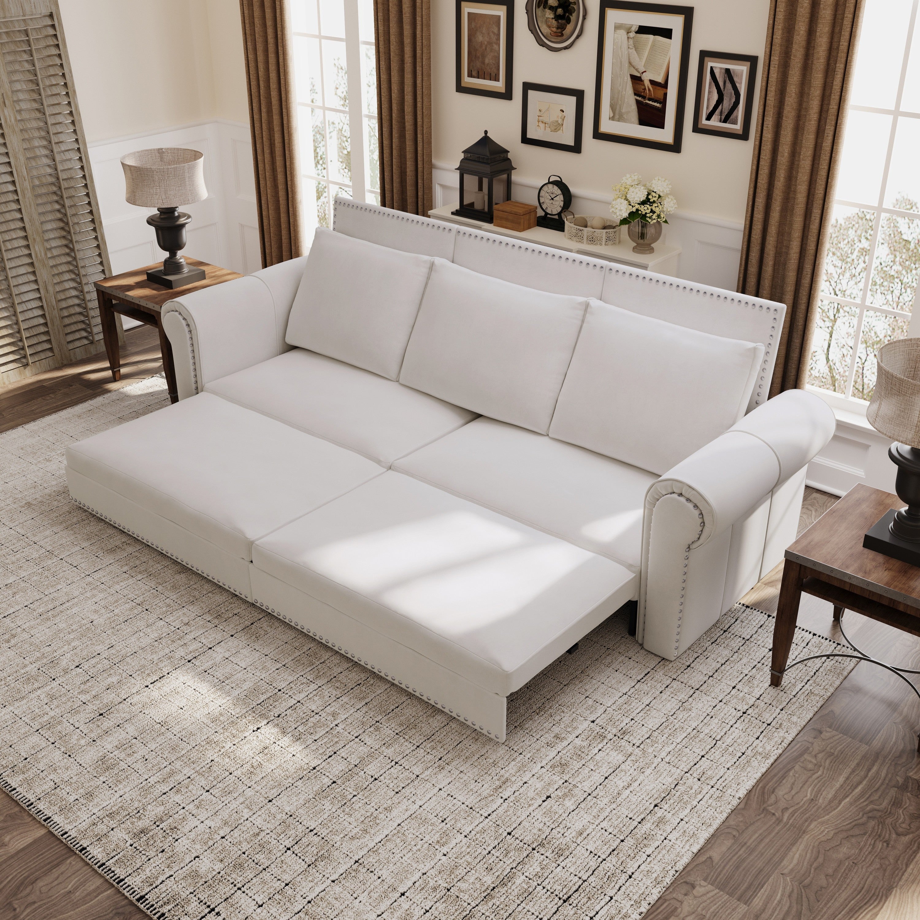 93.7' King Velvet Convertible Sleeper Sofa