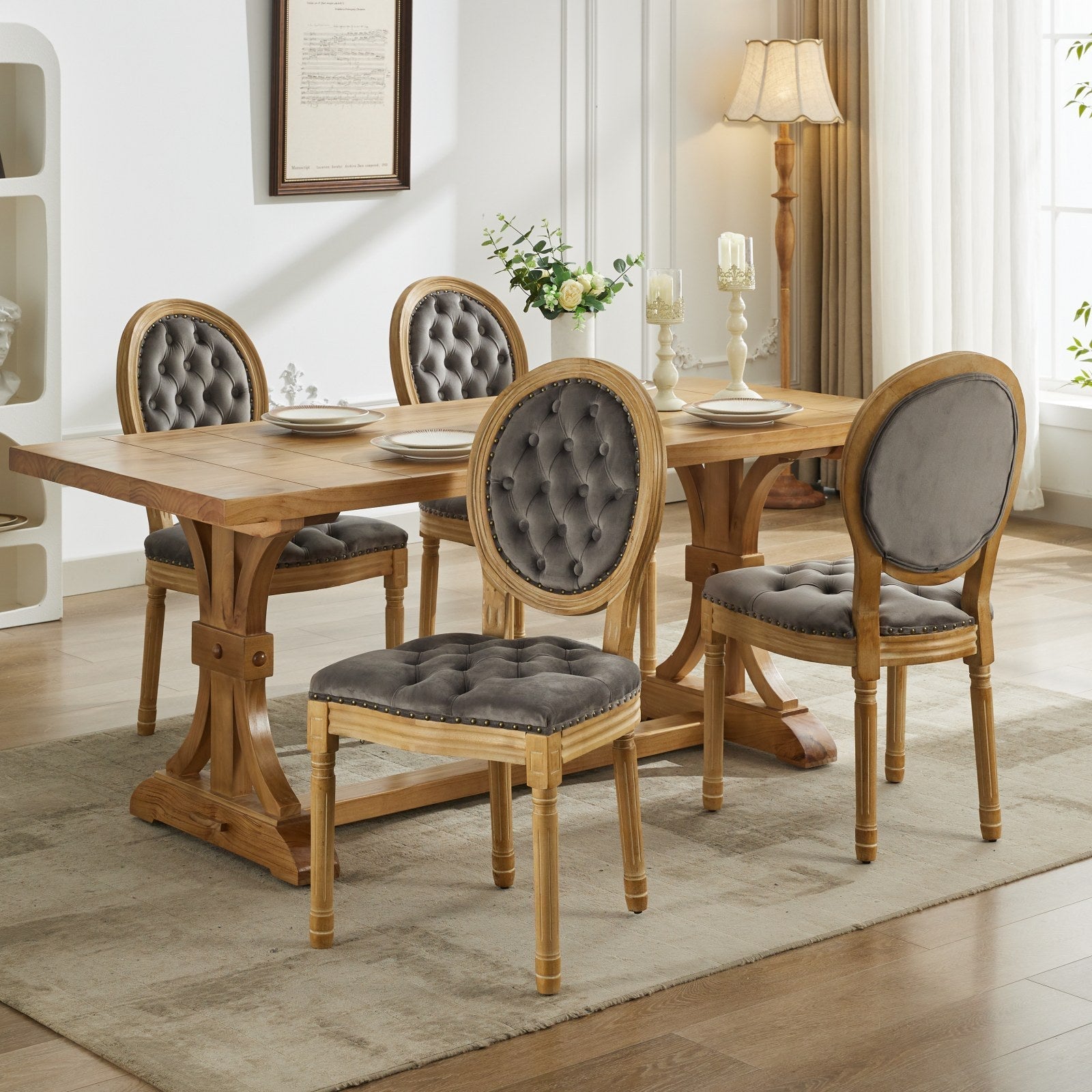 French Style Antique Painting PU Dining Chairs (Set of 2)