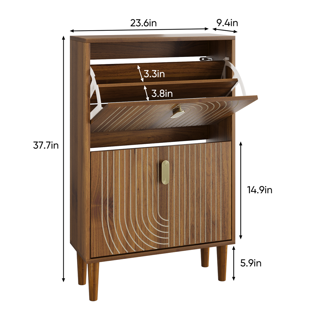 Modern Minimalist Shoe Storage Cabinet with 2 Flip Drawers