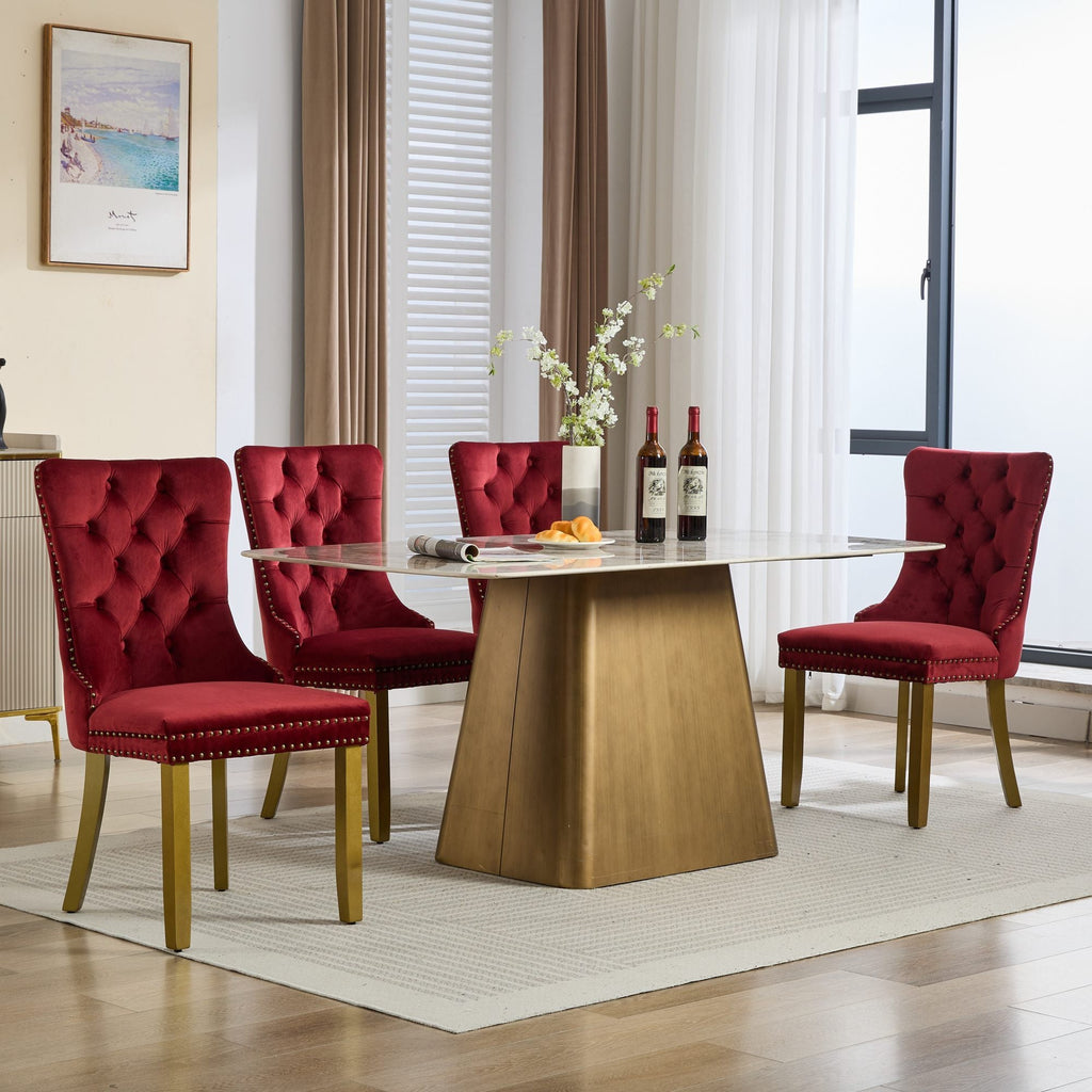 Mid-Century Velvet Dining Chairs with Lion Head Pull Ring (Set of 2)