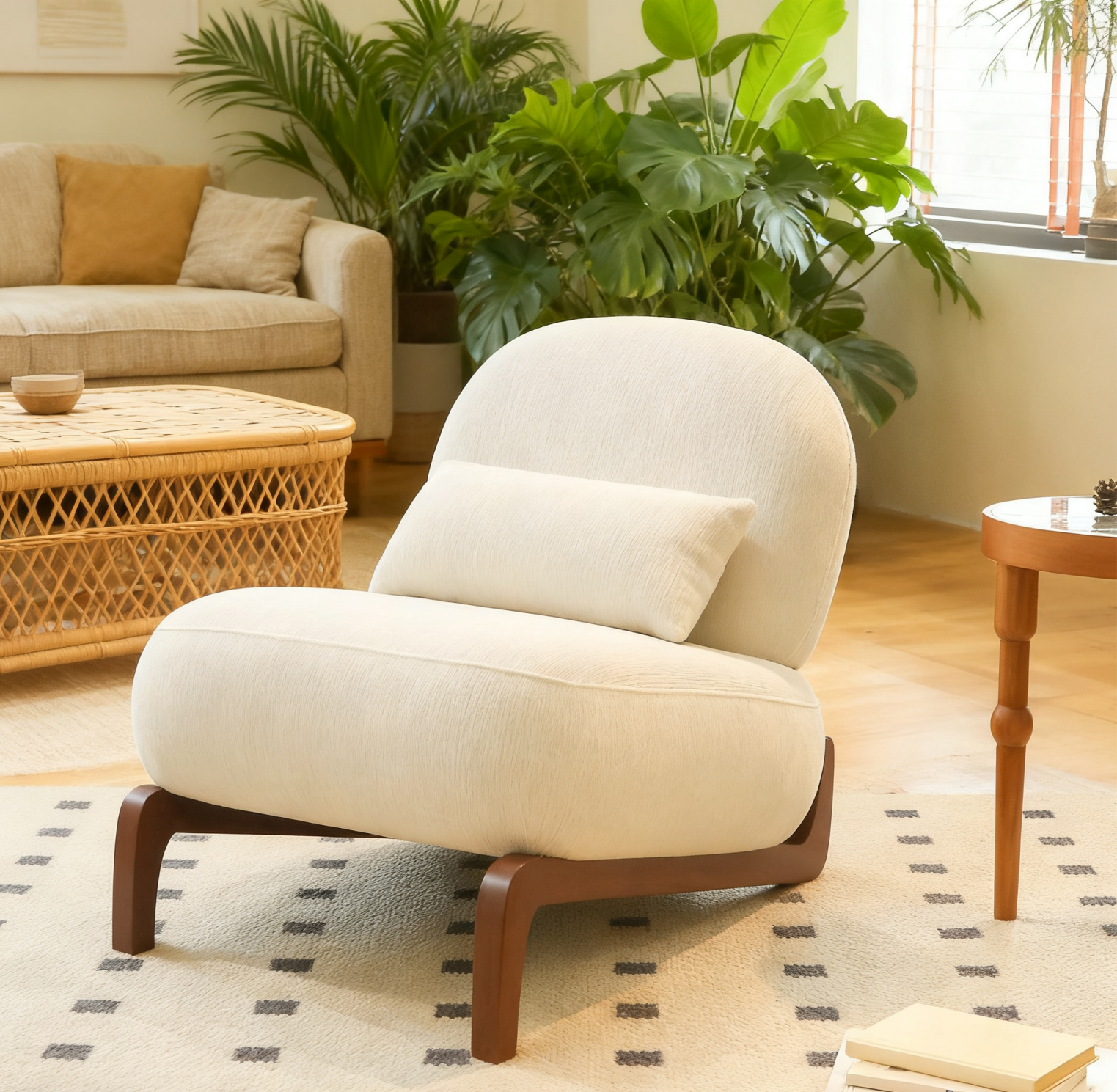 Velvet Accent Chair with Solid Wood Legs
