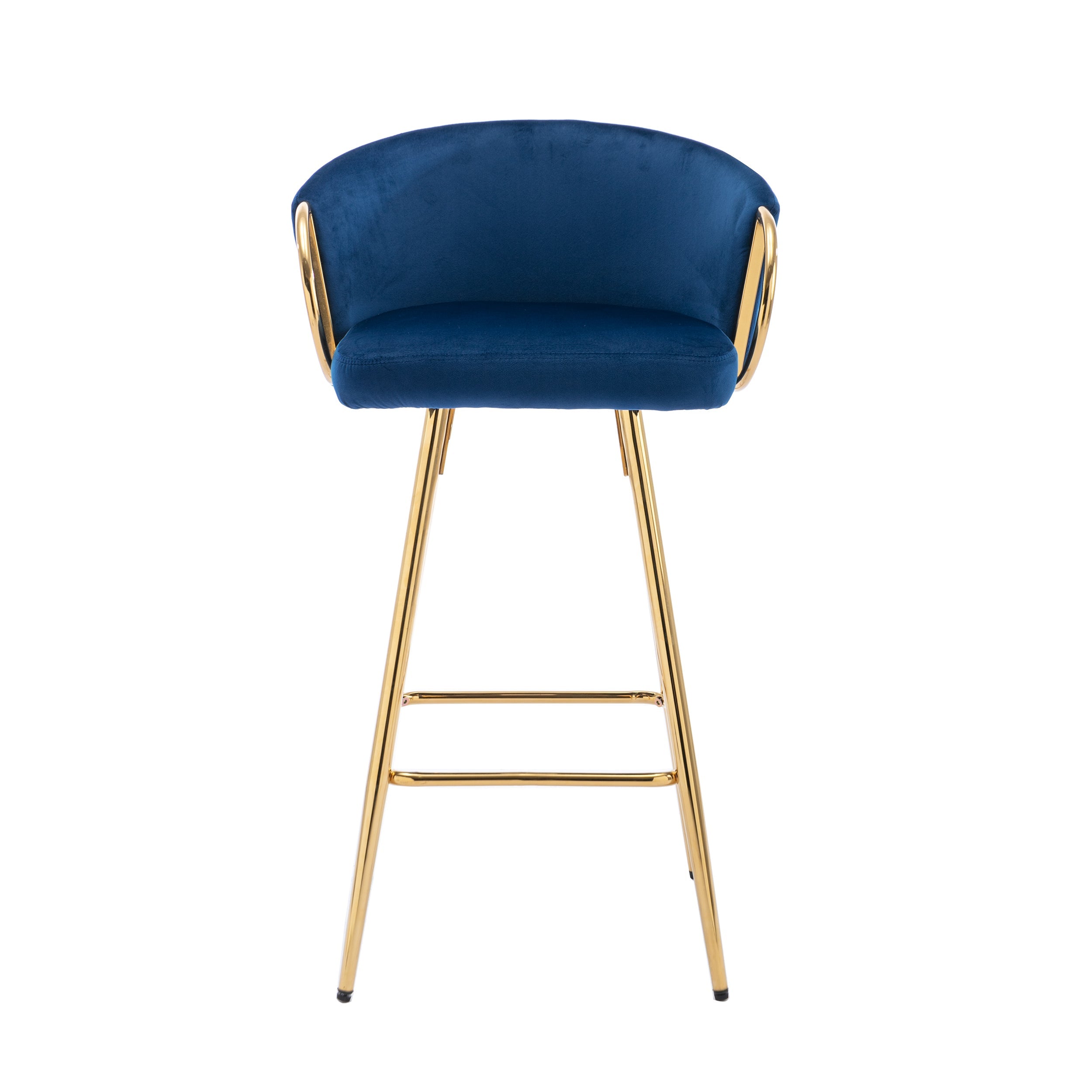 Velvet Bar Stools with Chrome Footrest and Base（Set of 2)