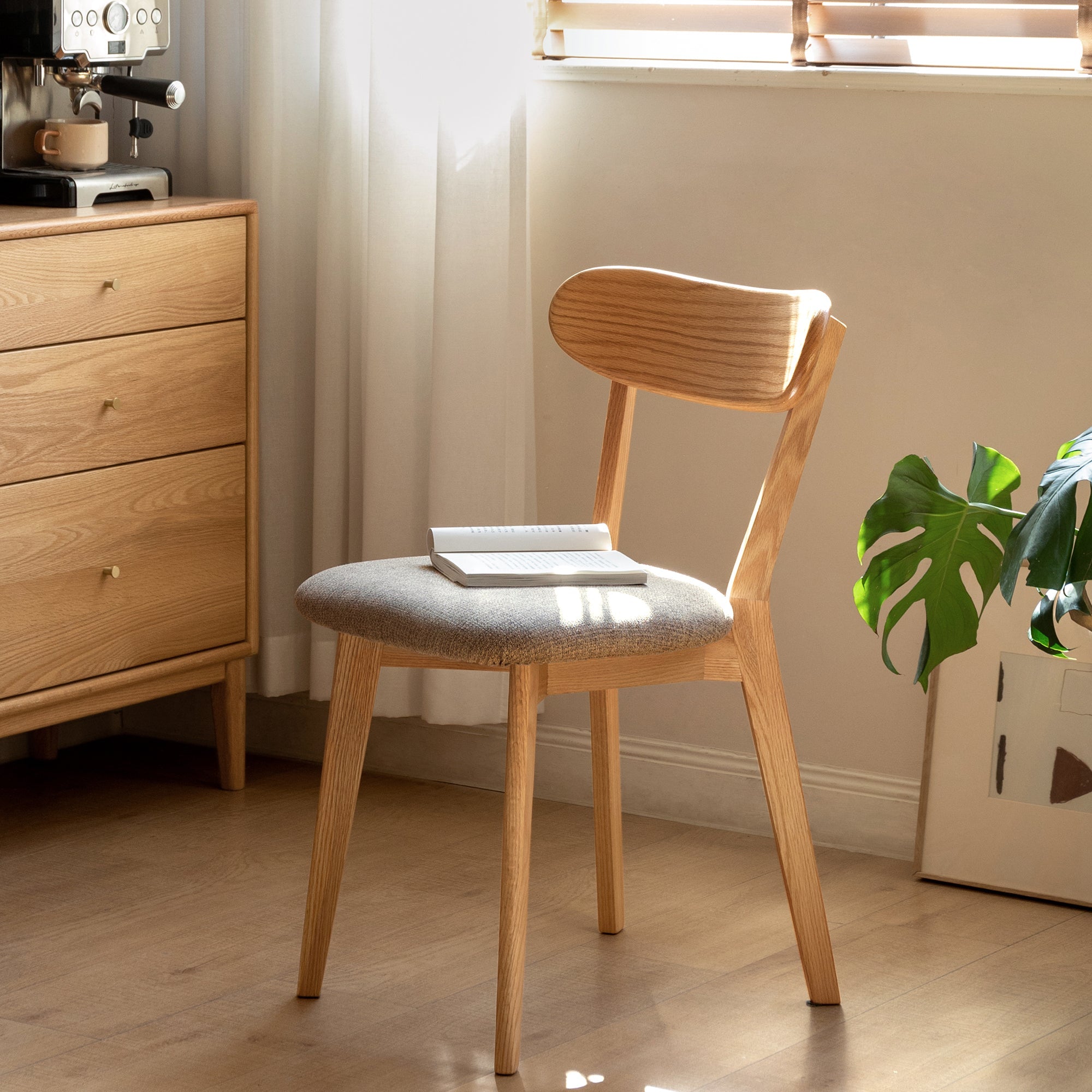 FAS Grade Oak Natural Wood  Living Room Chair with Upholstered