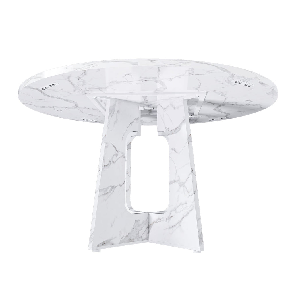 Modern 47.24' Round Dining Table with Marble White Finish