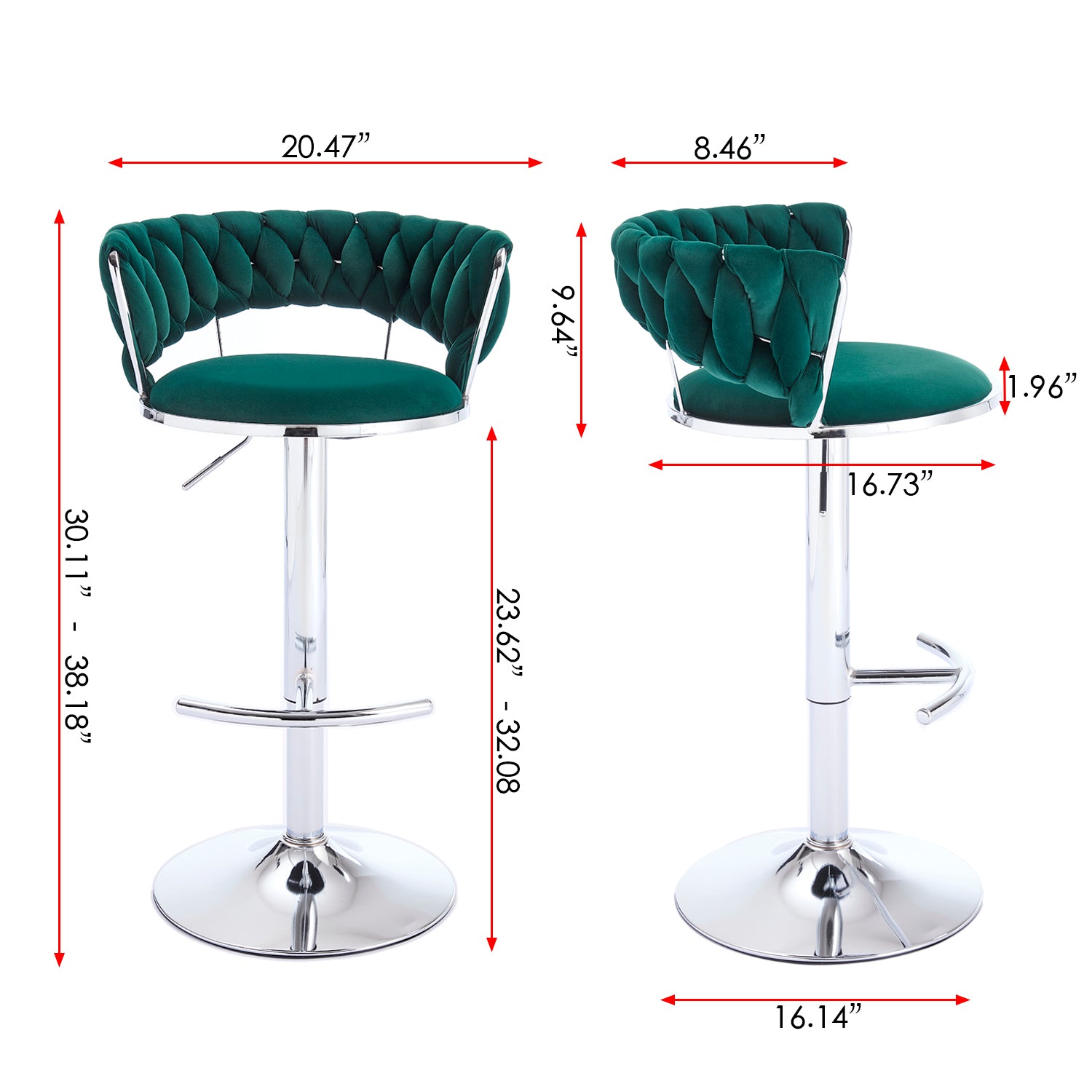 2PCS Metal Bar Stools with Chrome Footrest and Base