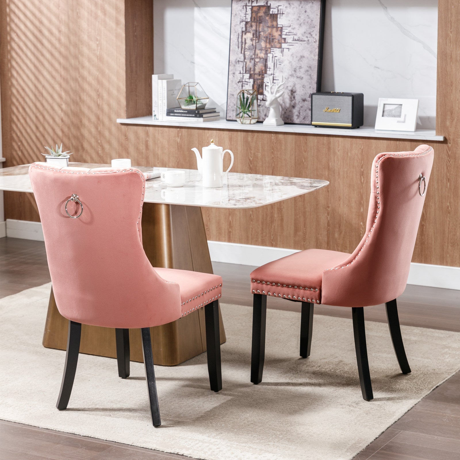 Modern High-end Tufted Solid Wood Velvet Dining Chair(Set of 2)