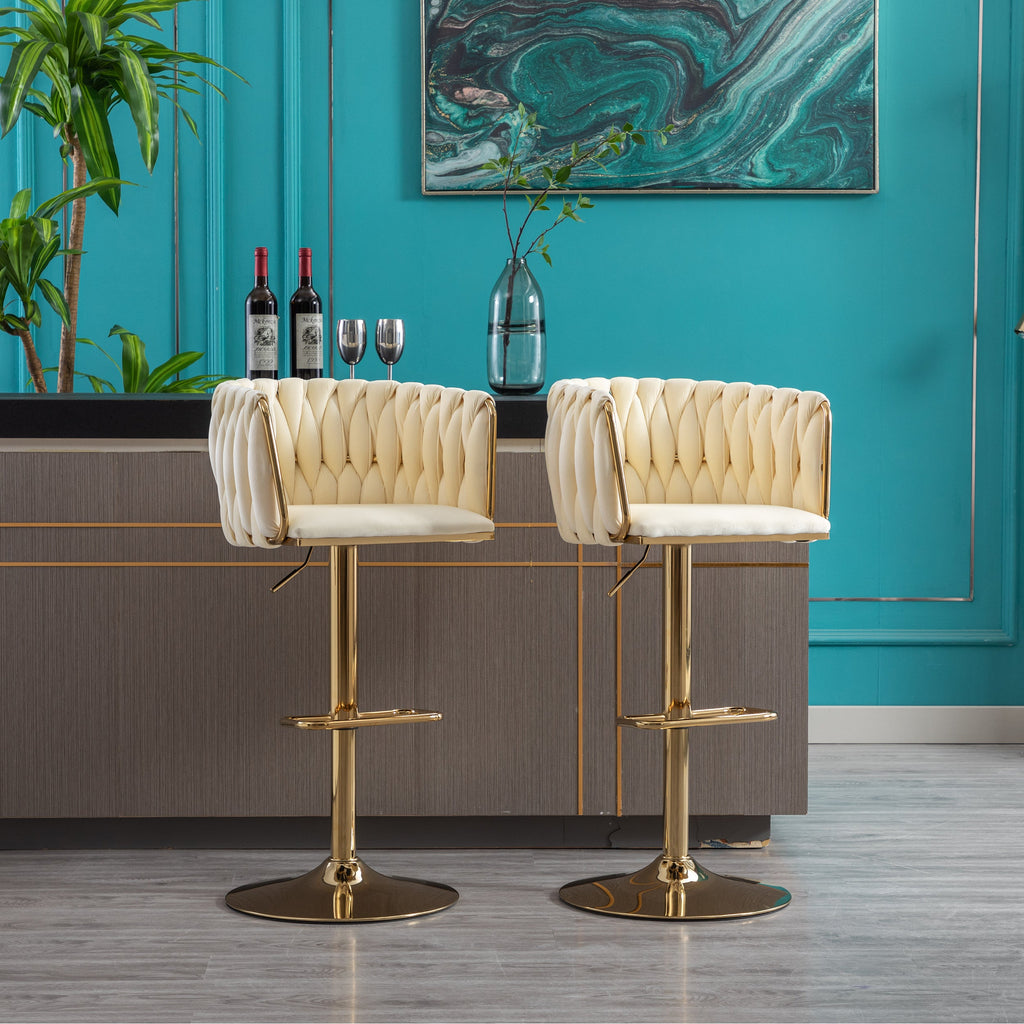 Swivel Height Adjustable Mechanical Lifting Velvet Bar Stools (Set of 2)