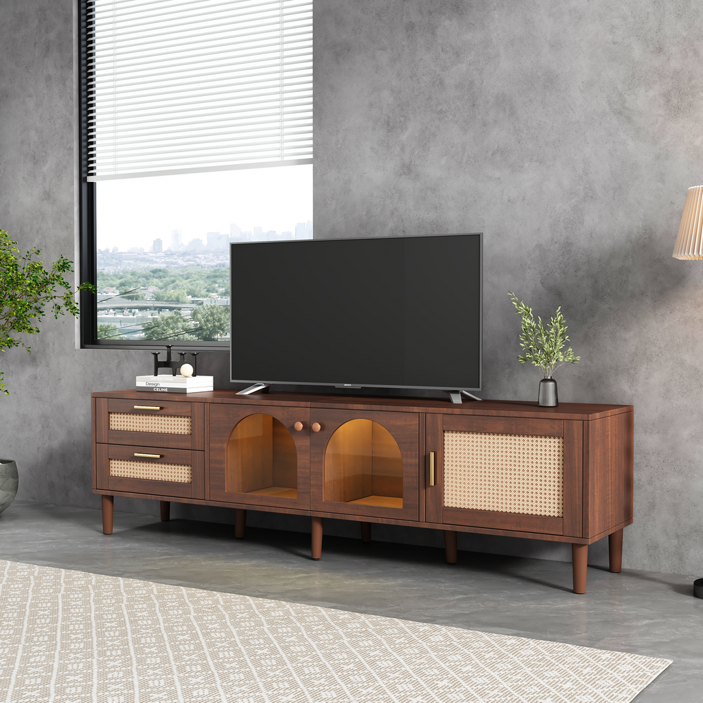 70" Rattan LED Light Entertainment TV Stand