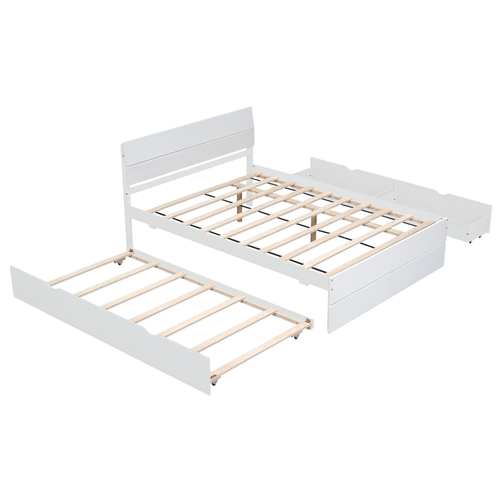 Modern Full Size Bed Frame with Twin Size Trundle and 2 Drawers