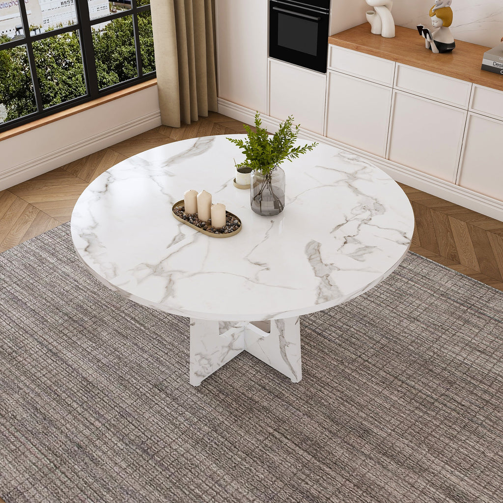 Modern 47.24' Round Dining Table with Marble White Finish