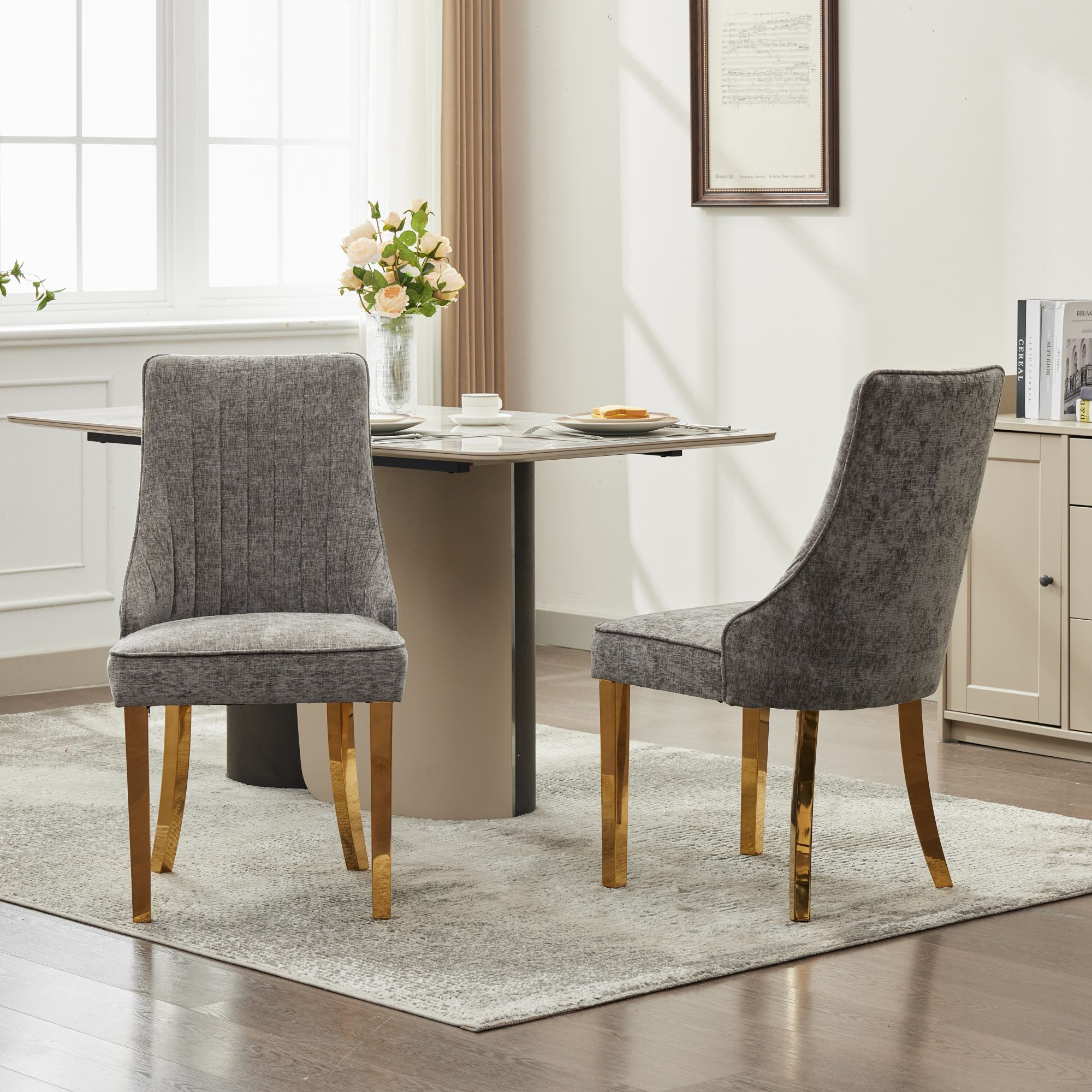 Rayon Cloth Flocking Chenille Dining Chairs (Set of 2 )