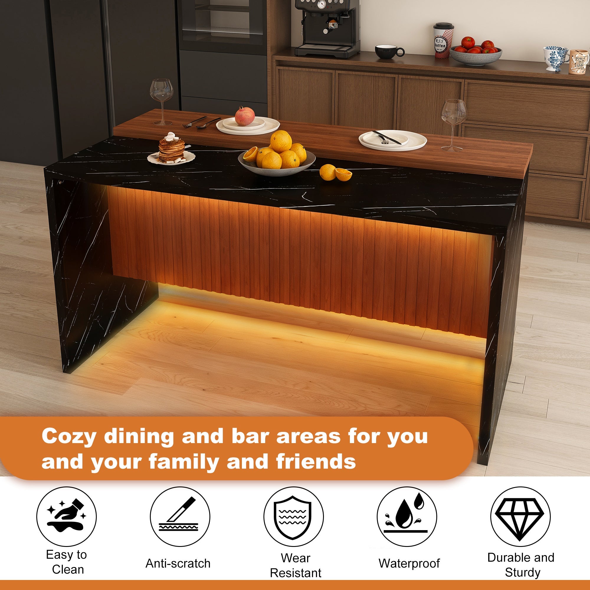 63' Modern Kitchen Island with Marble-Look Surface (Island Only)