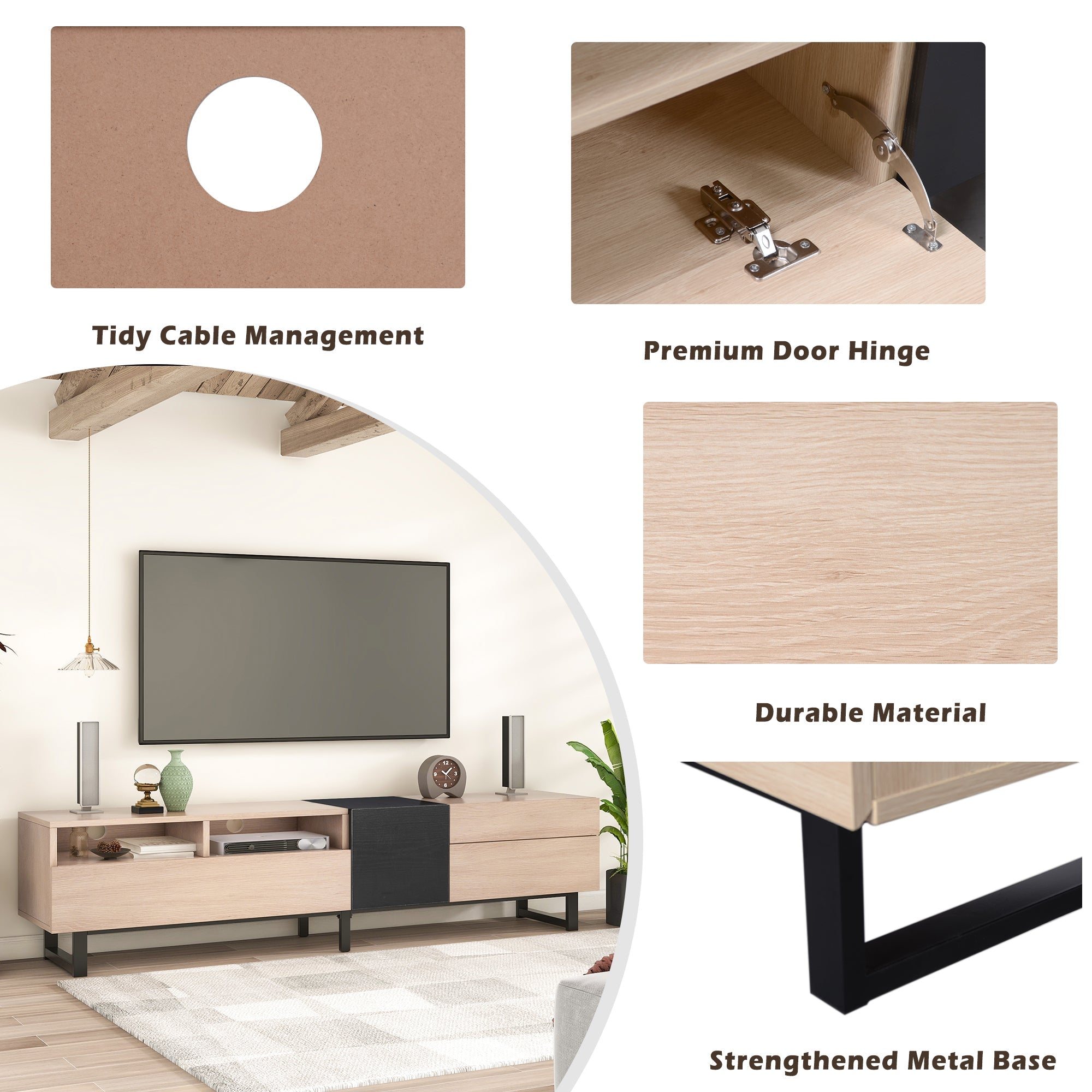 Modern TV Stand for 80'' TV with Double Storage Space