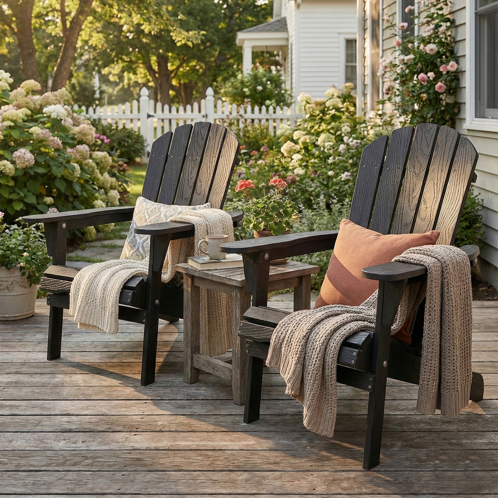 Solid Cedar Folding Adirondack Chair Black Patio 1 Pc Or 2 Pcs Option