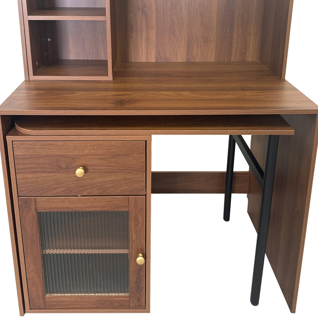 90 Degree Rotating Desktop Computer Desk with Glass Door for Home Office