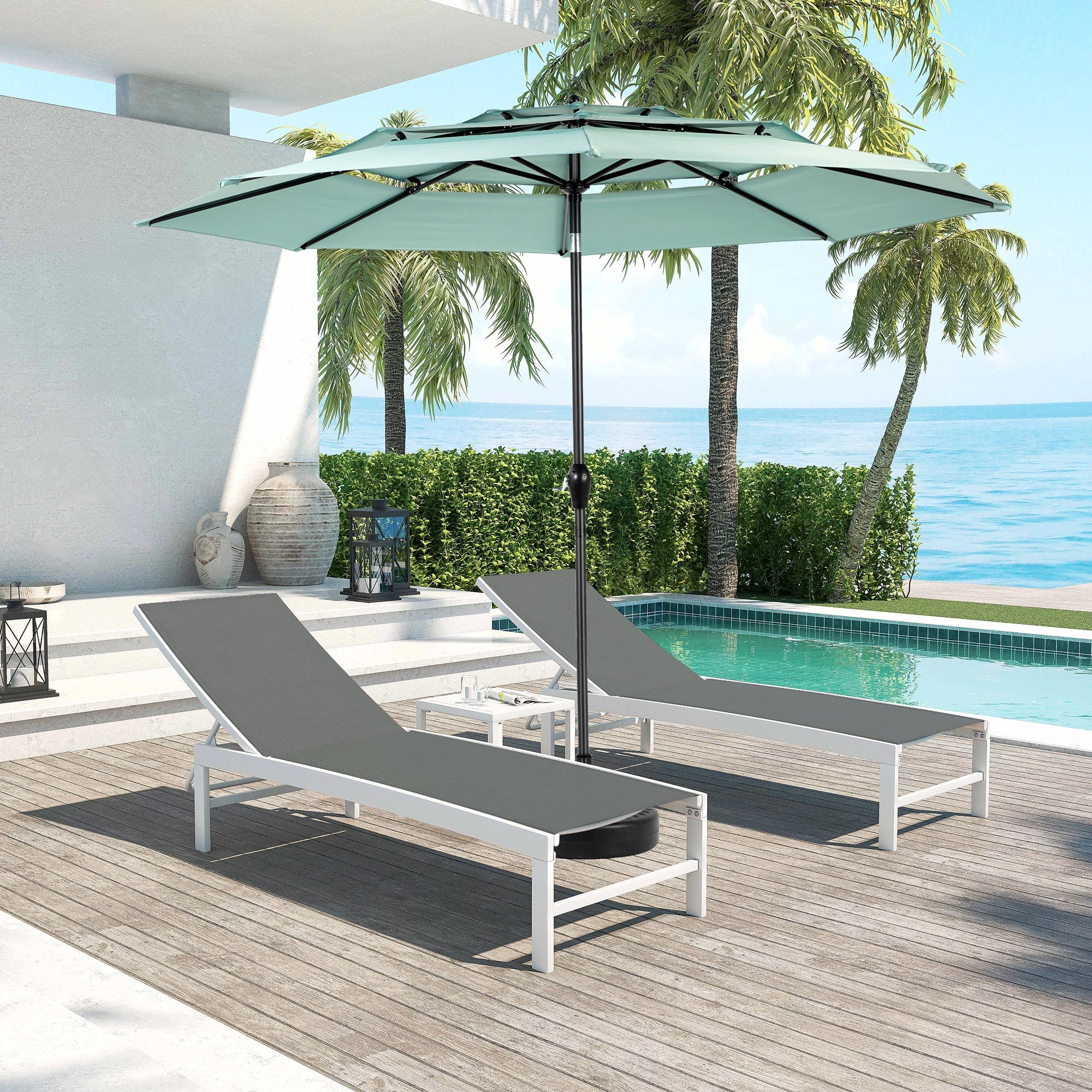 10ft 3-Tier Aluminium Patio Umbrella with Auto-Tilt (No Base)