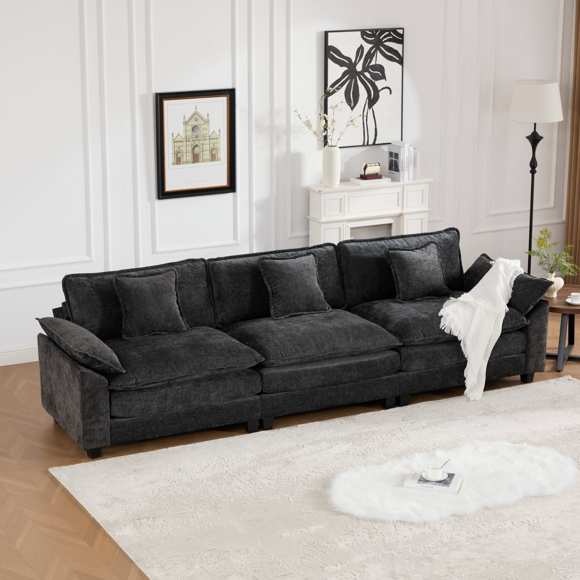 Modern Comfy Upholstered Seat Cushion Sectional Couch (Ottoman is Not Included)