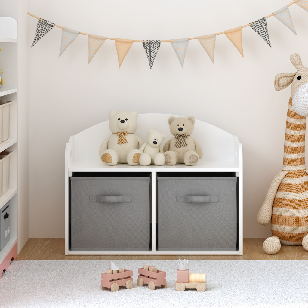 Kids Wooden Toy Box with Collapsible Fabric Drawers