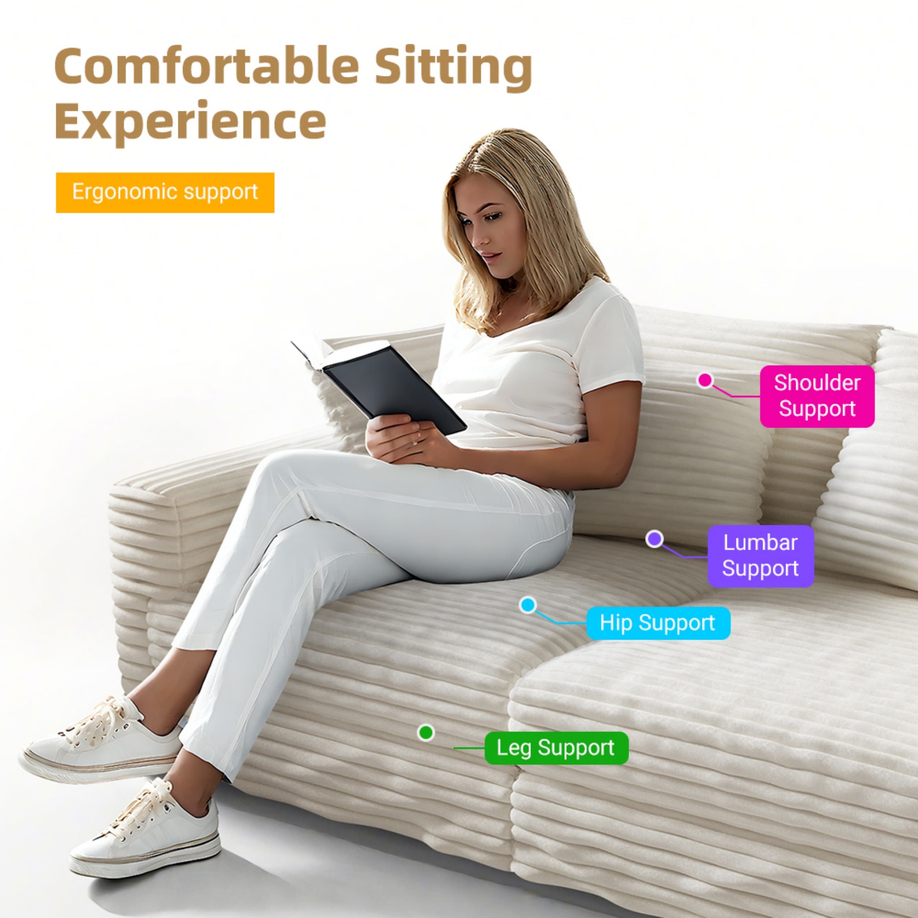 82.7' Modern Comfy Cloud Couch Sofa with Soft Pillows + Ottomans Option